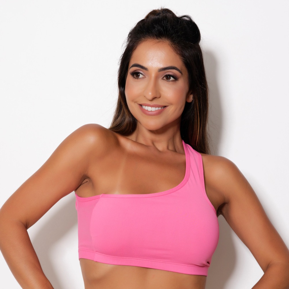Top Fitness Assimétrico Rosa Neon em Poliamida MTX MODA – Alta Elasticidade e Conforto