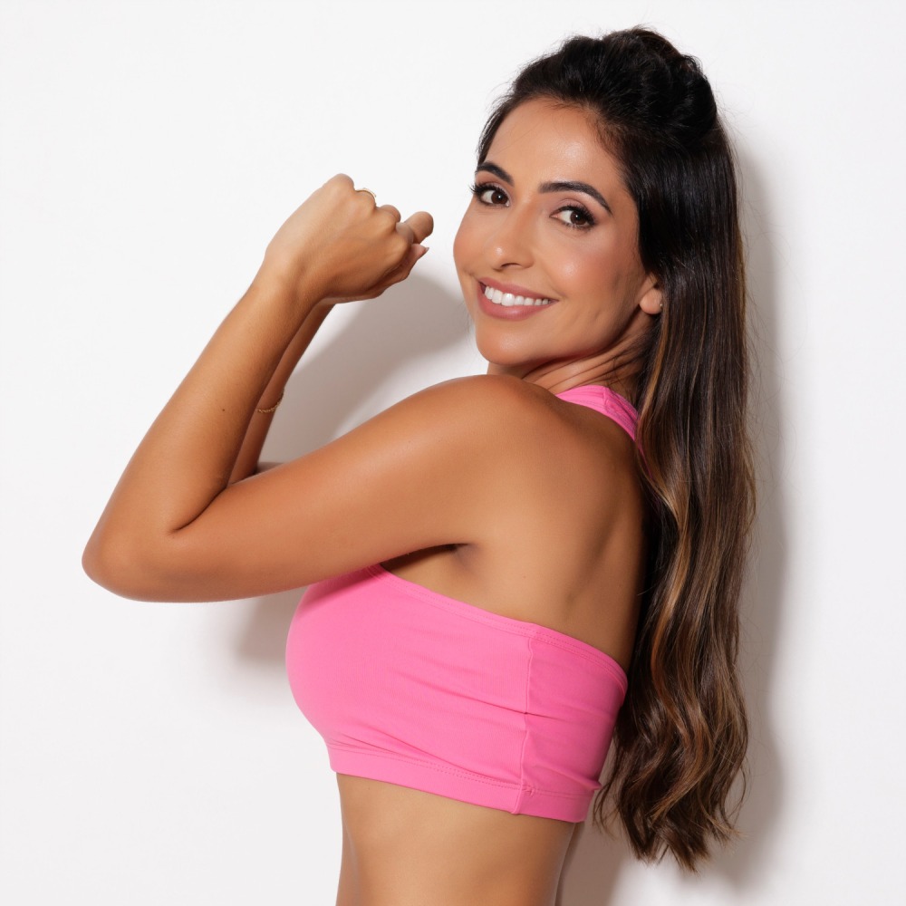 Top Fitness Assimétrico Rosa Neon em Poliamida MTX MODA - Alta Elasticidade e Conforto - Imagem 2