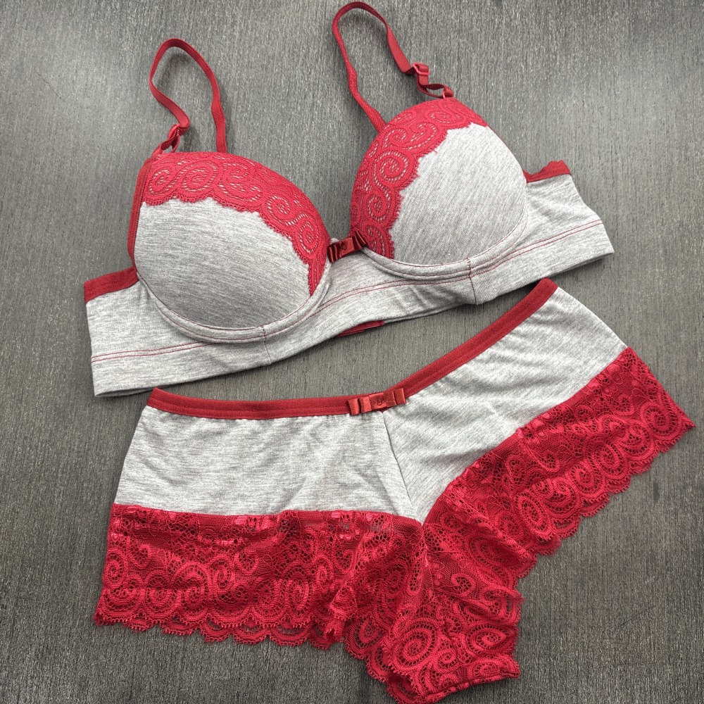 Conjunto com Bojo em Tecido Mescla e Renda - Imagem 5