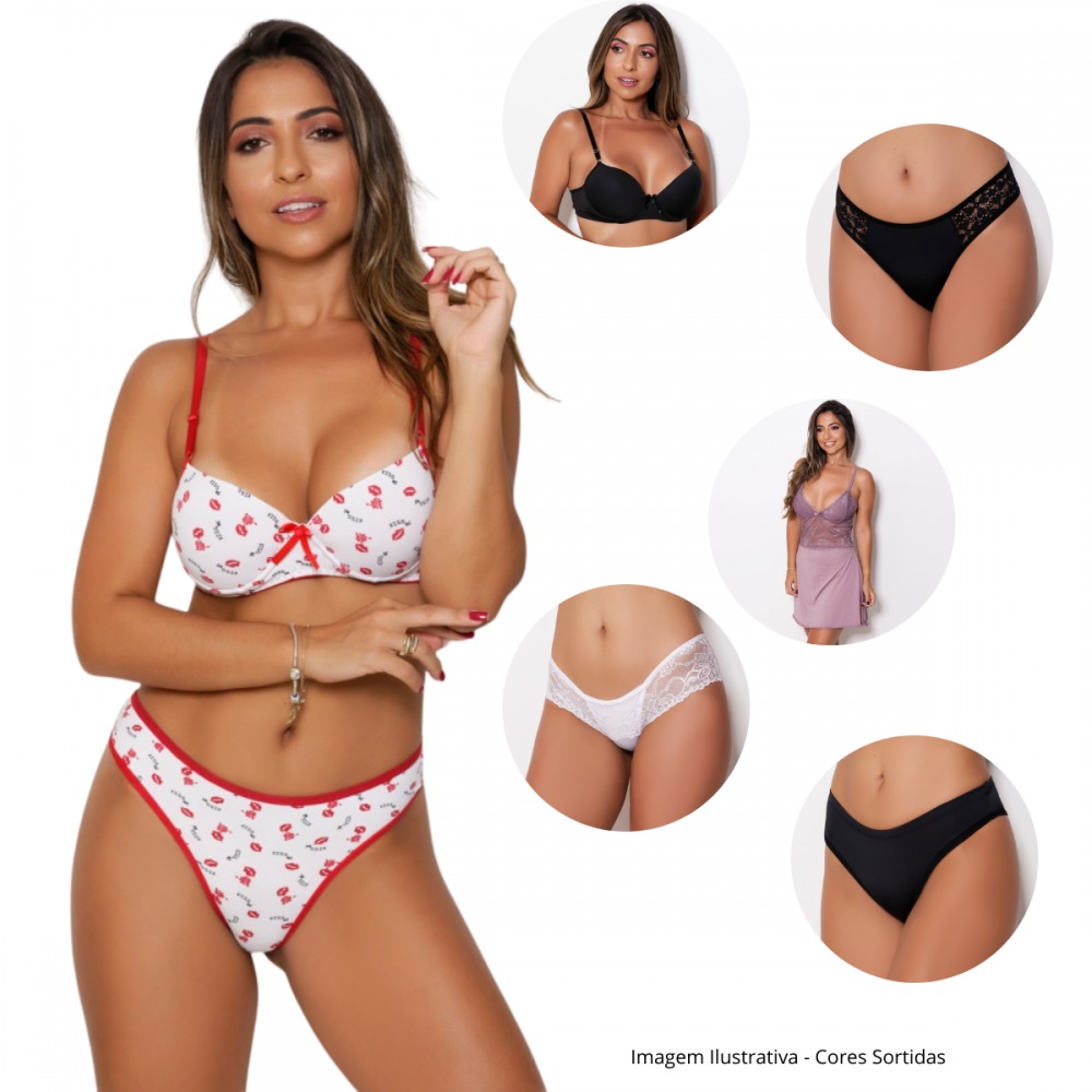 Kit Lingerie Feminina com 6 Peças  Conforto, Estilo e Sensualidade em um só kit!
