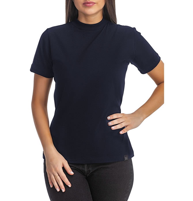 T-Shirt Básica Gola Alta Azul Marinho