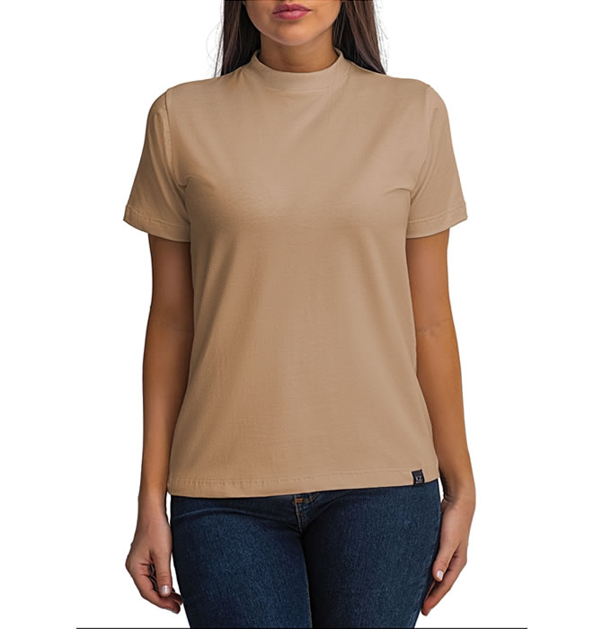 T-Shirt Básica Gola Alta Bege