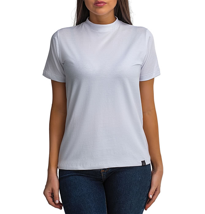T-Shirt Básica Gola Alta Branca