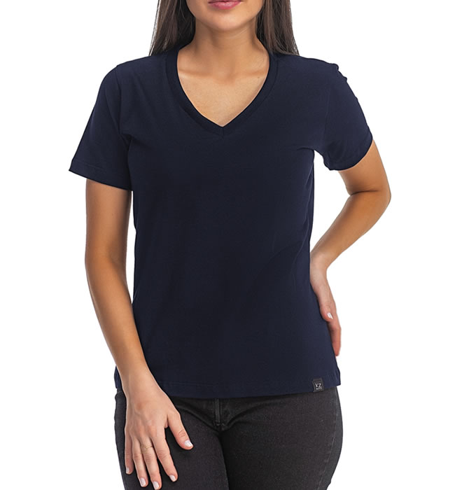 T-Shirt Básica Gola V Azul Marinho