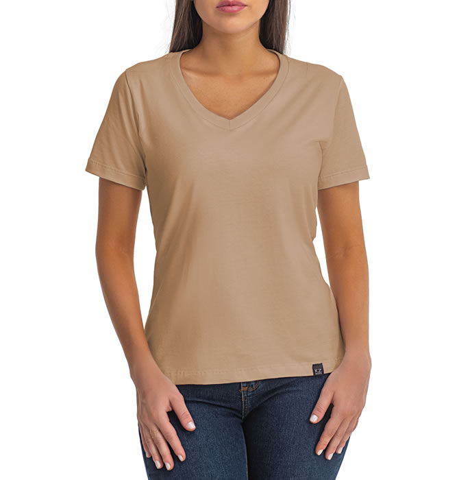 T-Shirt Básica Gola V Bege