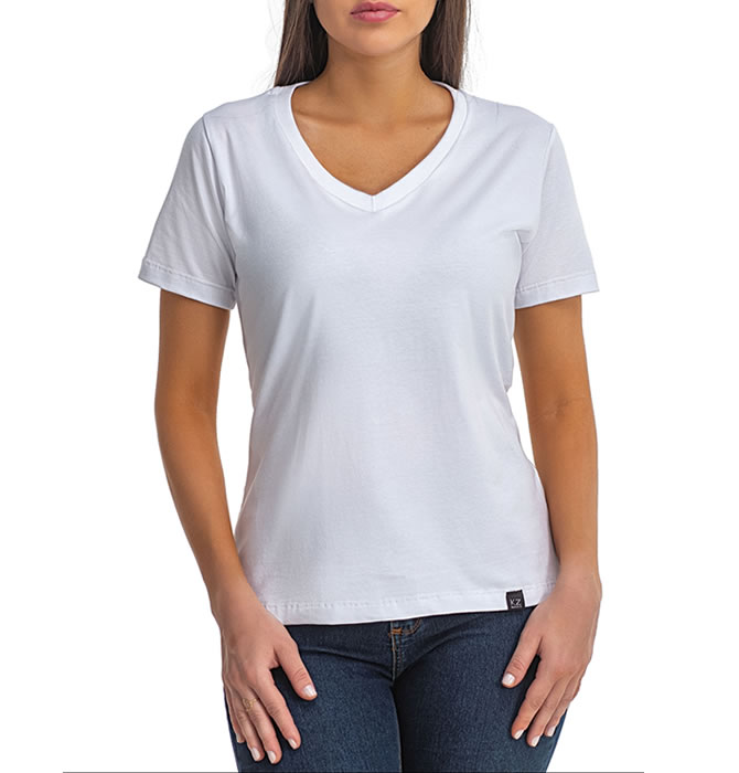 T-Shirt Básica Gola V Branca