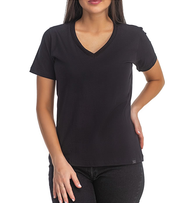 T-Shirt Básica Gola V Preta