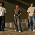 Comparação entre calça baggy, wide leg e reta em looks streetwear
