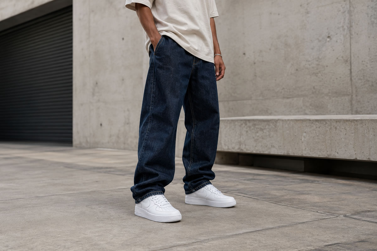 Tênis Air Force 1 branco em look streetwear urbano